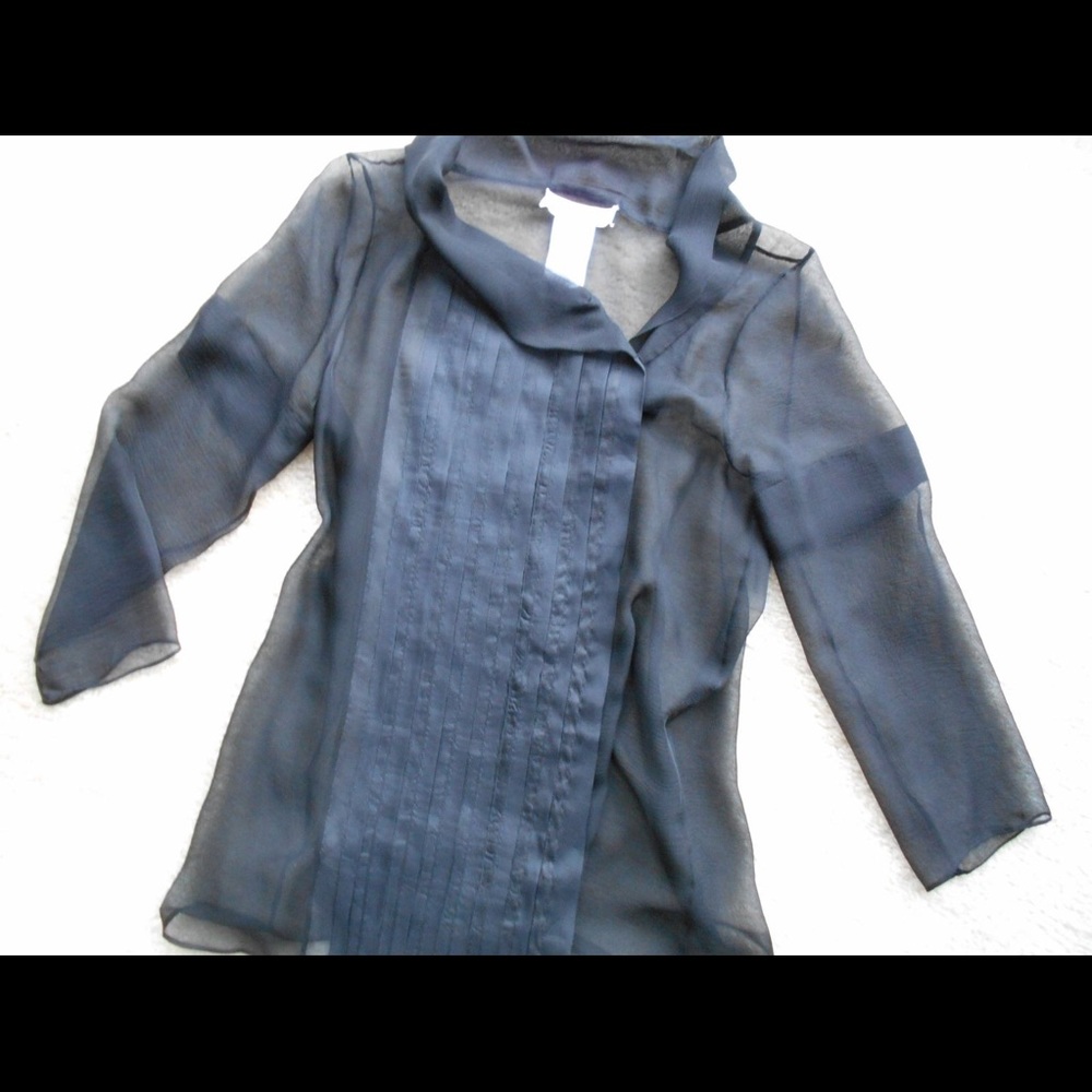CHLOE Pleated Sheer Silk Blouse Button Down S 38
